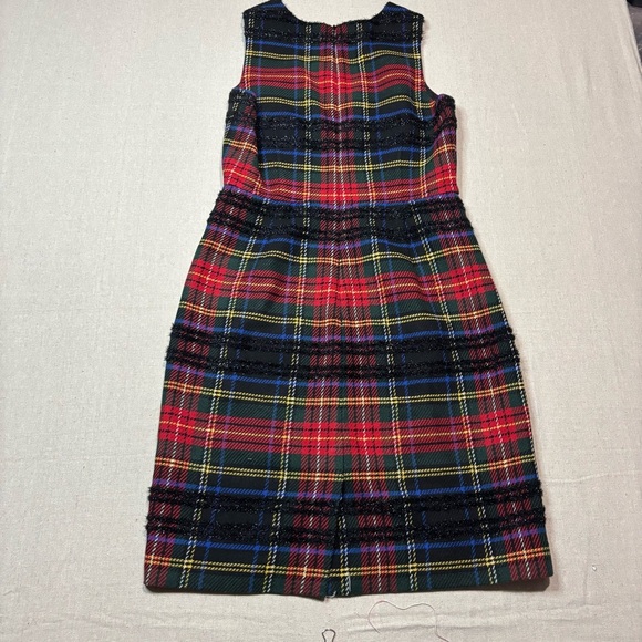 J Crew Sheath Dress in Lurex® Stewart Tartan Women’s Size 6 Plaid Dress Fringe - Picture 2 of 8